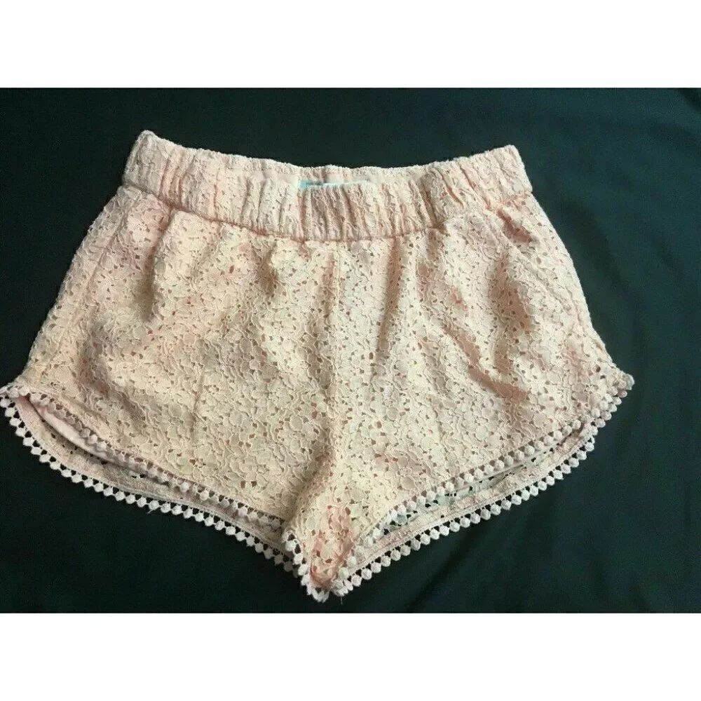 Zara Womens Peach Pink Lace Floral Shorts Summer Xs